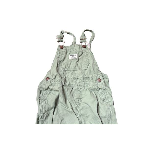Oshkosh Girl's 5T Sage Green Cotton Overalls w/ Floral print pattern accent - Picture 2 of 7